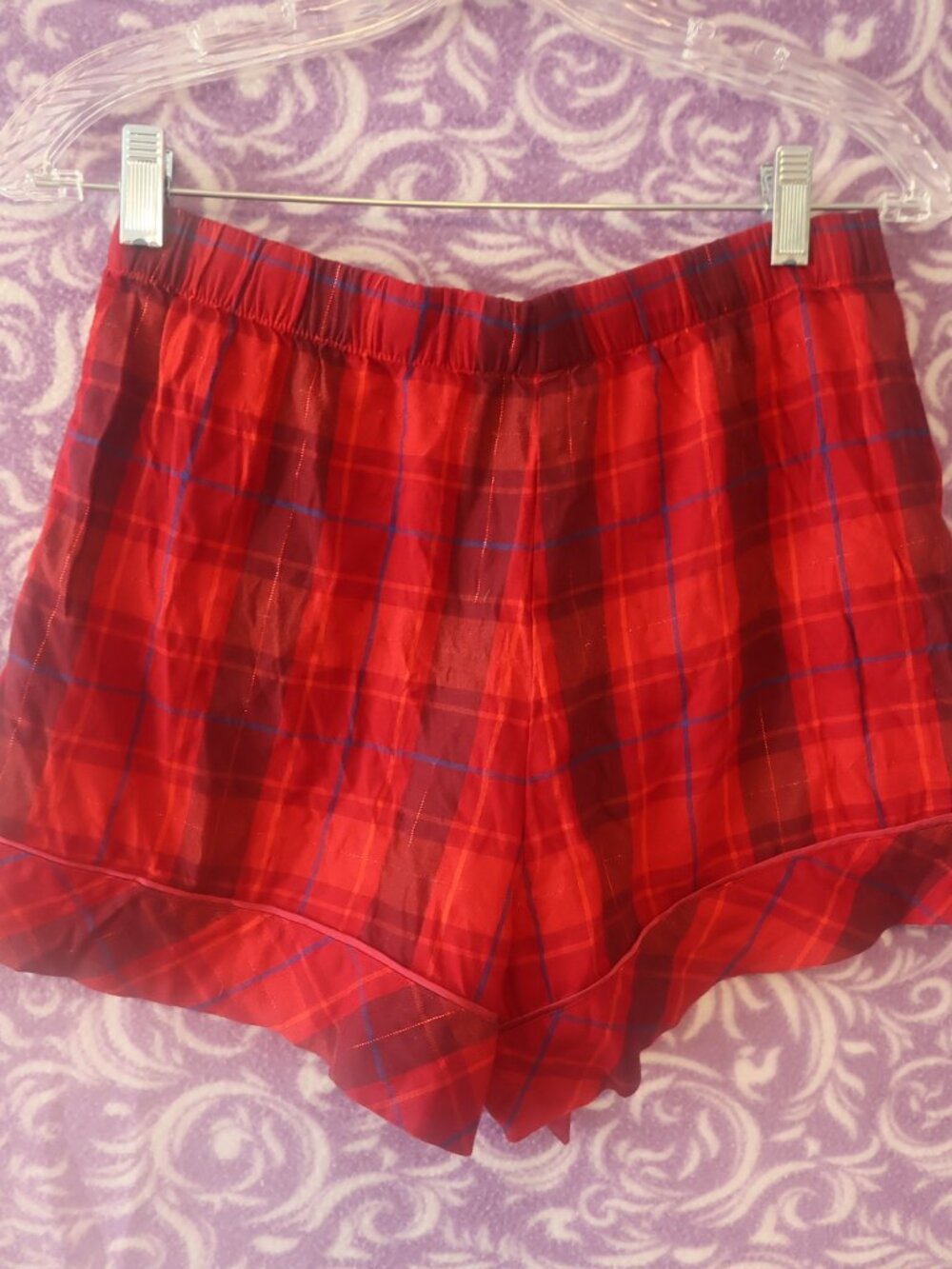 Victoria's Secret Christmas plaid flannel sleep pj pajamas shorts in red size S